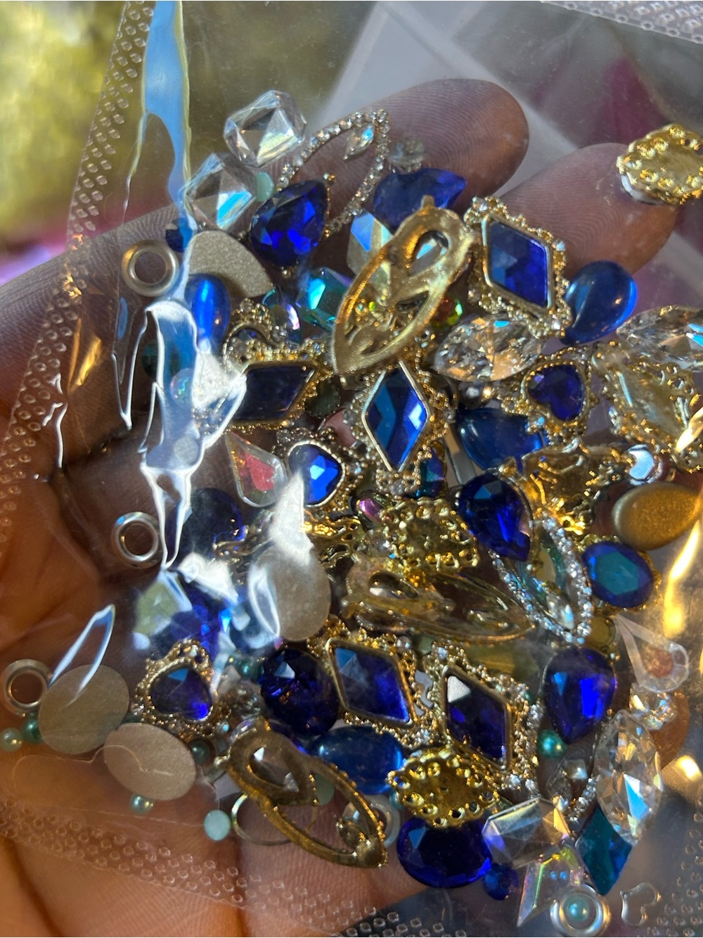 Charm for nails 100 pz mix Gold-Trim Blue Crystal Jewelry